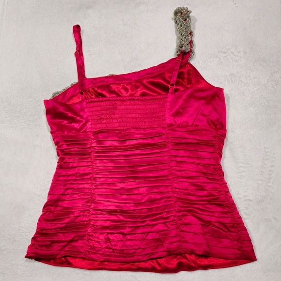 Bebe ✦ Red Satin One-Shoulder Top ✦ Braided Beaded Strap Ruched Bodice M EUC - Picture 12 of 16